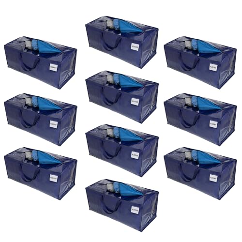 VENO 10-er Pack extra große Umzugstaschen mit Rucksackgurten, Umzugshelfer, starke Griffe und Reißverschlüsse, Kleideraufbewahrung, Wäschesäcke, wiederverwendbar und nachhaltig (Blau, 10er Pack) von VENO