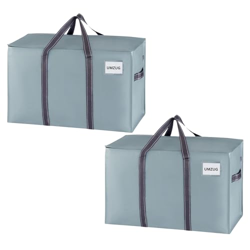 VENO 102 Liter Große Aufbewahrungstasche, Aufbewahrungsbox mit Deckel, Starke Griffe Umzugstaschen mit Reißverschlüssen, Alternative Umzugskartons, Faltbare Kleideraufbewahrung (Hellblau, 2er Pack) von VENO