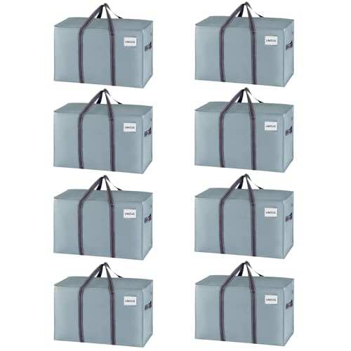 VENO 102 Liter Große Aufbewahrungstasche, Aufbewahrungsbox mit Deckel, Starke Griffe Umzugstaschen mit Reißverschlüssen, Alternative Umzugskartons, Faltbare Kleideraufbewahrung (Hellblau, 8er Pack) von VENO
