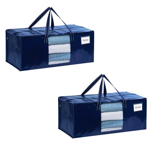 VENO 2 Stück 87L extra große Umzugstaschen mit starke Griffe und Reißverschlüsse Faltbare Aufbewahrungstasche Kleideraufbewahrung Wäschesäcke für Bewegen, Reisen, Camping (Blau, 2 Pack) von VENO