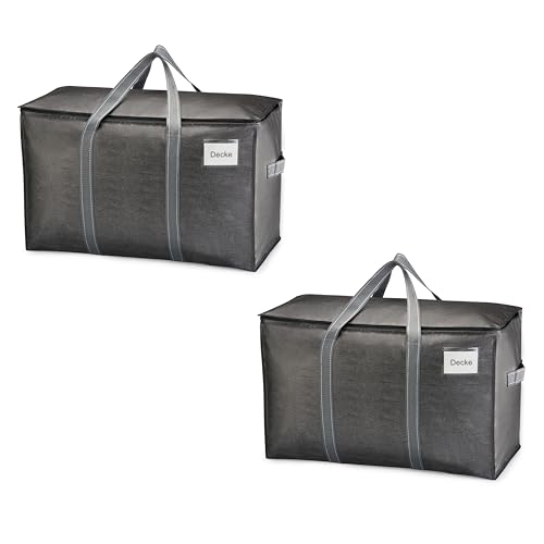 VENO 102 Liter Große Aufbewahrungstasche, Aufbewahrungsbox mit Deckel, Starke Griffe Umzugstaschen mit Reißverschlüssen, Alternative Umzugskartons, Faltbare Kleideraufbewahrung (Grau, 2er Pack) von VENO