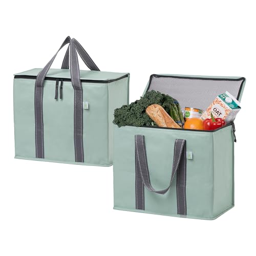 VENO 29 Liter Einkaufstasche Wiederverwendbare Faltbar Kühltasche, Harter Boden Einkaufskorb, Groß Picknickkorb Robuste Lunchtasche Isoliertasche, Aufrecht Stehend Thermotasche (Hellgrün, 2er-Pack) VENO 29 Liter Einkaufstasche Wiederverwendbare Faltbar Kühltasche, Harter Boden Einkaufskorb, Groß Picknickkorb Robuste Lunchtasche Isoliertasche, Aufrecht Stehend Thermotasche (Hellgrün, 2er-Pack) von VENO