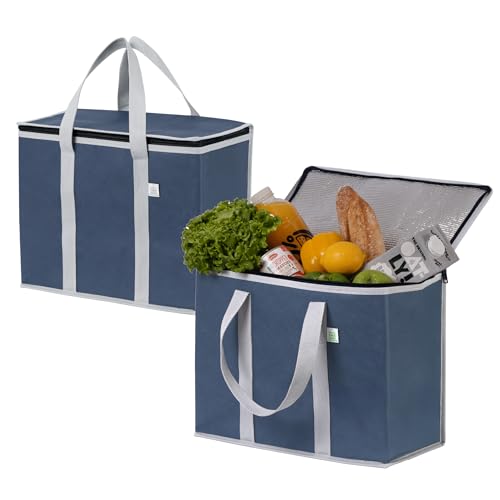 VENO 29 Liter Einkaufstasche Wiederverwendbare Faltbar Kühltasche Einkaufskorb, Groß Picknickkorb Robuste Isoliertasche Lunchtasche, Aufrecht Stehend Thermotasche (Dunkelblaut, 2er-Pack) von VENO