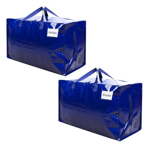 VENO 102 Liter Große Aufbewahrungstasche mit Deckel, Strapazierfähige Griffe und Reißverschlüssen für Umzug, Kleideraufbewahrung, Hausbedarf, wasserabweisend (Blau, 2er-Pack) von VENO
