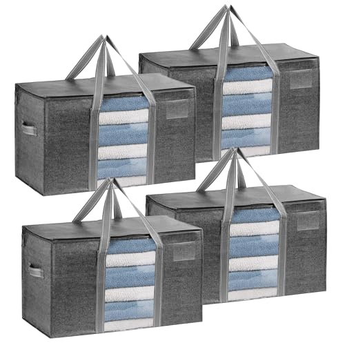 VENO Extra Große Umzugstasche, Aufbewahrungstaschen mit Reißverschluss,Aufbewahrungsbox mit Deckel,für Umzug,Bettdecken, Kleideraufbewahrung, Alternative zu Umzugskartons.(Schwarz, 4er-Pack) von VENO