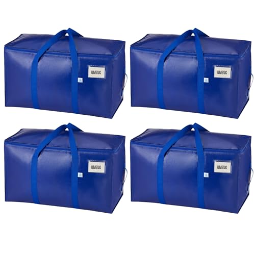 VENO 4 Stück extragroße Umzugstaschen,Aufbewahrungstasche mit Reißverschlüssen und Tragegriffen, robuste Big Bag für Umzugskartons zum Platzsparen (Blau, 4er-Pack) von VENO