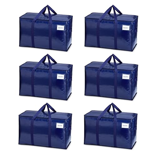 VENO 6 Stück Extra Große Aufbewahrungstasche, Reisetaschen mit Deckel, starke Griffe, Reißverschlüssen, strapazierfähig Umzugsbox-Alternative, Kleideraufbewahrung (Blau, 6er Pack) von VENO