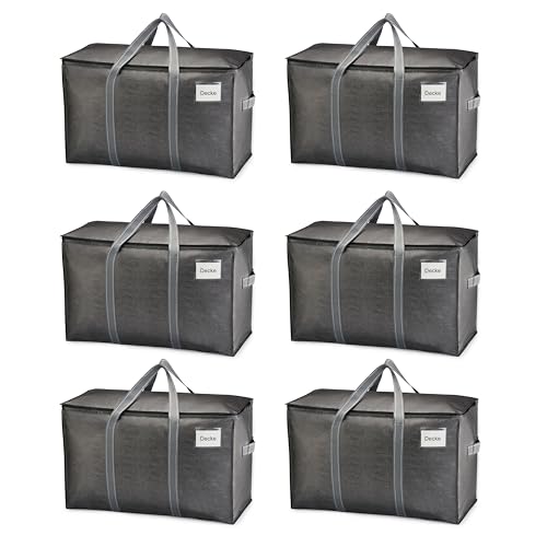 VENO 102 Liter Große Aufbewahrungstasche, Aufbewahrungsbox mit Deckel, Starke Griffe Umzugstaschen mit Reißverschlüssen, Alternative Umzugskartons, Faltbare Kleideraufbewahrung (Grau, 6er Pack) von VENO