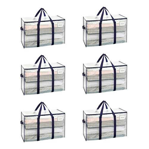 VENO 6 Stück Extra Große Aufbewahrungstasche, Reisetaschen mit Deckel, starke Griffe, Reißverschlüssen, strapazierfähig Umzugsbox-Alternative, Kleideraufbewahrung (Transparent, 6er Pack) von VENO