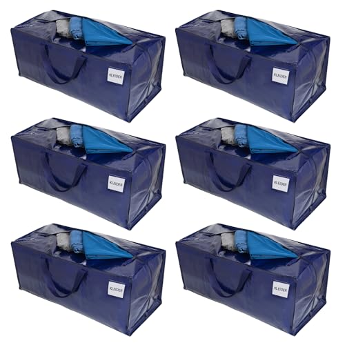VENO 6-er Pack extra große Umzugstaschen mit Rucksackgurten, Umzugshelfer, Starke Griffe und Reißverschlüsse, Kleideraufbewahrung, Wäschesäcke, wiederverwendbar und nachhaltig (Blau, 6er Pack) von VENO