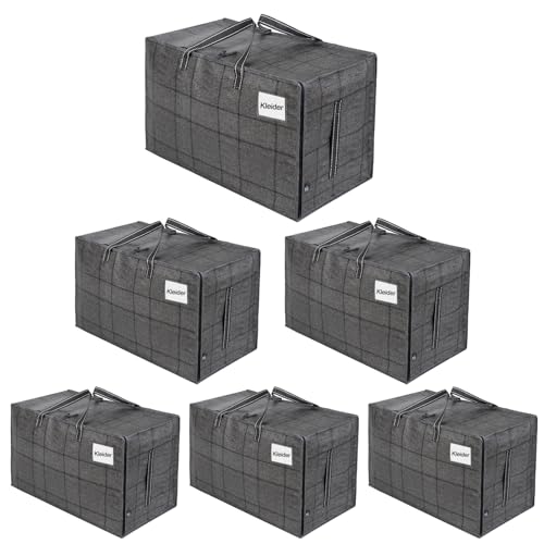 VENO 6er-Pack strapazierfähige große Aufbewahrungstasche mit Deckel, starke Griffe und Reißverschlüssen für Umzug, Kleideraufbewahrung, Hausbedarf, wasserabweisend (Schwarzes Fenstertuch, 6er-Pack) von VENO