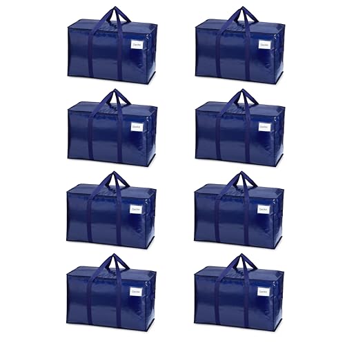 VENO 8 Stück Extra Große Aufbewahrungstasche, Reisetaschen mit Deckel, starke Griffe, Reißverschlüssen, strapazierfähig Umzugsbox-Alternative, Kleideraufbewahrung (Blau, 8er Pack) von VENO