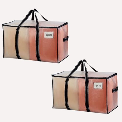 VENO Extra Große Umzugstasche, Aufbewahrungstaschen mit Reißverschluss,Aufbewahrungsbox mit Deckel,für Umzug,Bettdecken, Kleideraufbewahrung, Alternative zu Umzugskartons.(Transparent, 2er-Pack) von VENO