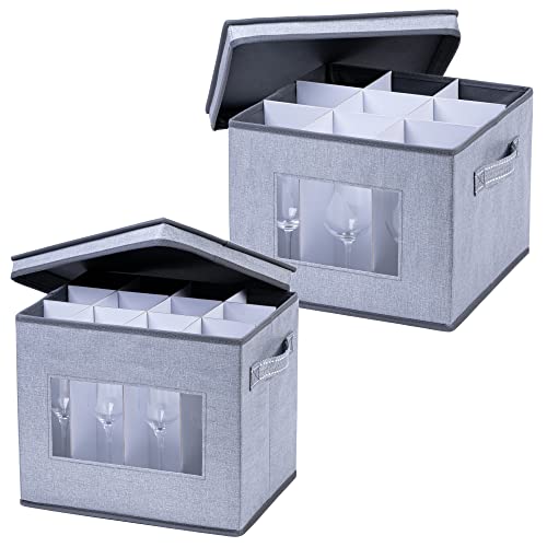 VENO 2er-Pack Aufbewahrungsboxen für Champagnerflöten und Weingläser mit Deckel und Griffen, Stielgläser-Organizer, Faltbox für Umzug von Glaswaren (eine Weinglas-Box und eine Champagnerflöten-Box) von VENO