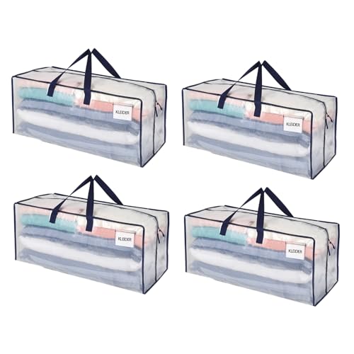VENO 87 Liter extra große Umzugstaschen mit Rucksackgurten, Umzugshelfer, starke Griffe und Reißverschlüsse, Kleideraufbewahrung, Wäschesäcke, wiederverwendbar und nachhaltig (Transparent, 4er-Pack) von VENO