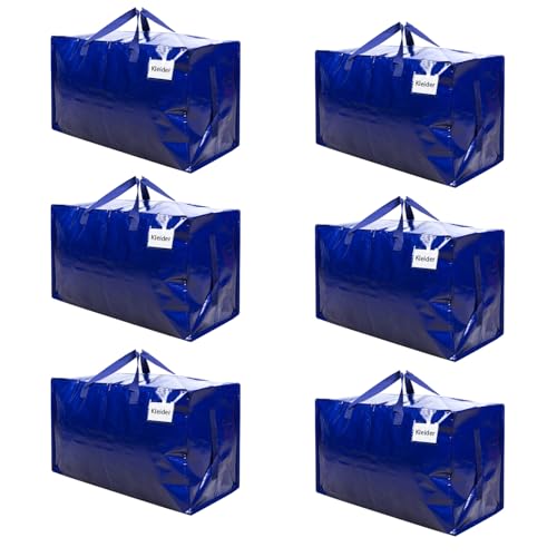 VENO 102 Liter Große Aufbewahrungstasche mit Deckel, Strapazierfähige Griffe und Reißverschlüssen für Umzug, Kleideraufbewahrung, Hausbedarf, wasserabweisend (Blau, 6er-Pack) von VENO