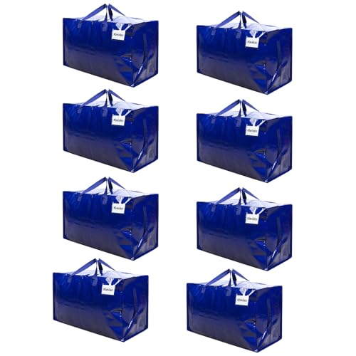 VENO 8er-Pack strapazierfähige große Aufbewahrungstasche mit Deckel, starke Griffe und Reißverschlüssen für Umzug, Kleideraufbewahrung, Hausbedarf, wasserabweisend (Blau, 8er-Pack) von VENO