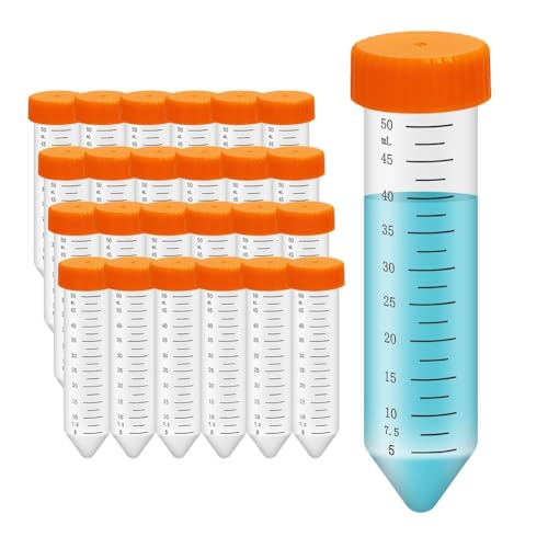 VENOAL Konische Zentrifugenröhrchen, 50 ml, 25 Stück Reagenzgläser aus Polypropylen, auslaufsichere Schraubkappen, Kunststoffbehälter mit Skala von VENOAL