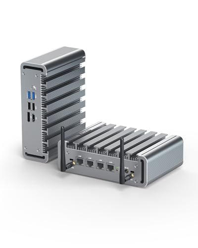 Firewall Micro Appliance 2.5Gbe Mini PC N100, VPN Router PC 8G DDR5 RAM 128G SSD, Fanless Mini PC Network Security Server, HD, DP, 4 x i225 NICs, WiFi, SIM-Slot, Win 11/Firewall Software von VENOEN