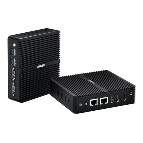 Lüfterloser Mini PC 12th Celeron J6412, Small PC Windows 11, 16GB DDR4 RAM 128GB SSD, Dual HD-MI, DP, 4K HTPC, RS232 COM, Dual Band Wifi, BT4.2, RJ45 Lan, Auto Power On, PXE, Office/Home/Gaming von VENOEN