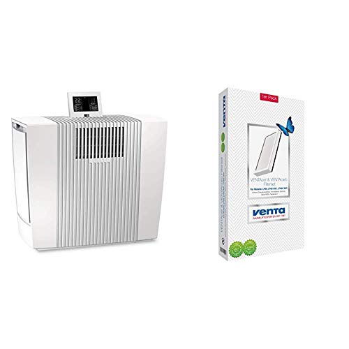 Venta Luftreiniger LP60 Ultra für Allergiker mit Feinstaubsensor und Partikelanzeige (bis zu 75 qm), Weiß & VENTAcel & VENTAcarb Filterset 1er Pack, Weiß von VENTA