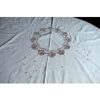 A157 Seltene Antike Handgefertigte Baumwolle Tischdecke Stickerei Drawwork Bobbin Lace 55 "Round von VENTALIA