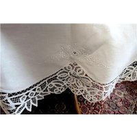 B11 Antike Handgefertigte Baumwolltischdecke Mit Brüsseler Spitze, 65" Rund von VENTALIA