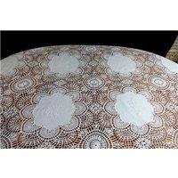 B12 Antike Handgemachte Baumwolle Tischdecke W/Häkelspitze & Stickerei Runden 100x70" von VENTALIA