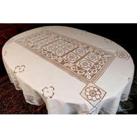 B2 Entzückende Handgemachte Antik Weiße Baumwoll Tischdecke Richelieu & Filet Spitze 80x57" von VENTALIA