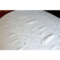 N98 Große Aussergewöhnliche Handgemachte Antike Leinen Tischdecke Dreidimensionale Stickerei & Cutwork 100x70" von VENTALIA