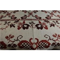 Seltene Antike Natur Leinen Tischdecke Mit Handgemachter Brauner Kreuzstich Stickerei 150x120 cm von VENTALIA