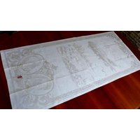 Seltenes Deutsches Jugendstil Sammler Leinen Bild/Dictum Handtuch Zeppelin Vor Skyline Erfinder Portraits Um 1900 41x18" von VENTALIA