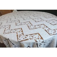 T5 Handgefertigte Antike Leinen Tischdecke Floral Richelieu 104x62 von VENTALIA