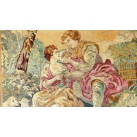 Wunderschöne Große Handarbeit Aubusson Tapestry Frame Silk & Wool Pastorale Couple 36x32 " von VENTALIA