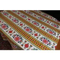 Wunderschönes Vintage Paar Original Sixties Baumwollvorhänge Bunte Florale Streifen Jeweils 155x116 cm von VENTALIA