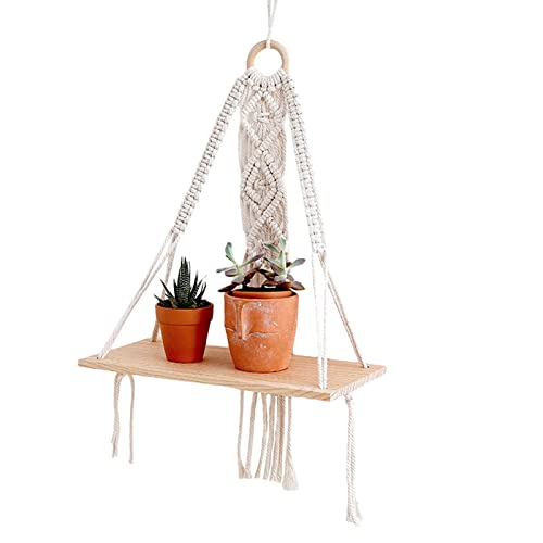 Makramee Wandbehang Regale | Böhmische Wanddekoration | Gewebtes Seil Makramee Wandkunst Handgemachte Boho Raumdekor mit hölzernen schwebenden Regalen von VENTDOUCE