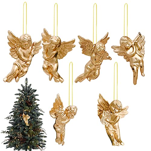 VENTDOUCE Engel Baumschmuck,Weihnachtsengel zum Aufhängen - 6 STÜCKE Engel zum Aufhängen am Weihnachtsbaum, Weihnachtsfeierdekorationen, schönes Engelsdesign, Silber/Gold von VENTDOUCE