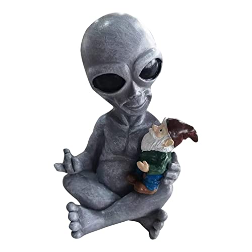 VENTDOUCE Meditierende Alien-Gartenstatue, Freundschaftsgeschichten, Alien und Zwerg, Gartenstatue aus Kunstharz, für drinnen und draußen, Sammlerstück, Geschenk von VENTDOUCE