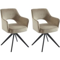 Drehstuhl 2er-Set mit Armlehnen - Samt & schwarzes Metall - Beige - konya von VENTE-UNIQUE
