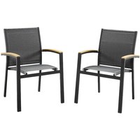 Vente-unique - Gartensessel 2er Set - stapelbar - Aluminium & Textilene - Anthrazit & Armlehnen Akazie - taipivai von mylia von VENTE-UNIQUE