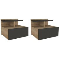 2er-Set Nachttische hängend - 1 Schublade - Holzfarben & Anthrazit - azelno von VENTE-UNIQUE