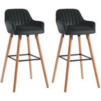 Vente-unique - Barhocker 2er-Set - Samt & Metall in Holzoptik - Schwarz - eleana von VENTE-UNIQUE