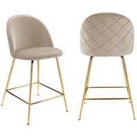Vente-unique - Barhocker 2er-Set - Samt & goldfarbenes Metall - Beige - melbourne von VENTE-UNIQUE
