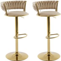 Vente-unique - Barhocker 2er-Set höhenverstellbar - Samt & goldfarbenes Metall - Beige - lomya von VENTE-UNIQUE