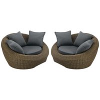 Gartensessel 2er-Set - Polyrattan - Holzfarben dunkel - whiteheaven von mylia von VENTE-UNIQUE