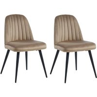 Stuhl 2er-Set - Samt & schwarzes Metall - Beige - eleana von VENTE-UNIQUE
