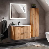 Vente-unique - Waschtisch und Hängesäule 80cm Adriel mit 2 Schubladen, Eichenoptik von VENTE-UNIQUE