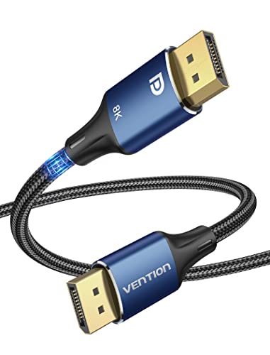 VENTION 8K DisplayPort Kabel, DP 1.4 2M 8K@60Hz 4K@144Hz Übertragungsrate 32,4Gbps DP auf DP Kabel mit FreeSync und G-Sync für Gaming Monitor PC Laptop Blau(Aluminiumschale) von VENTION