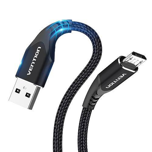 VENTION PS4 Controller Ladekabel Micro USB Kabel 2m Nylon Android Datenkabel Schwarz für PS4 Slim, PS4 Pro, Samsung Galaxy Tablette, Huawei P Smart, Redmi, Nokia, Kindle Fire Tablette von VENTION