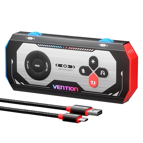 VENTION USB 7.1 Soundkarte Extern Gaming-DAC, 7.1 Virtual Surround Sound, 24bit/192KHz, RGB Light System, Gaming Audio Verstärker Kompatibel mit PS5, PS4, Xbox One, Switch, PC, Headset von VENTION